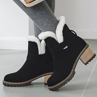 Block-heel Fleece-lining Ankle Snow Boots