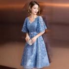 Bell Sleeve V-neck Lace Bridesmaid Dress