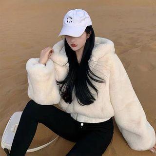 Plain Faux Shearling Zip Oversize Cropped Jacket