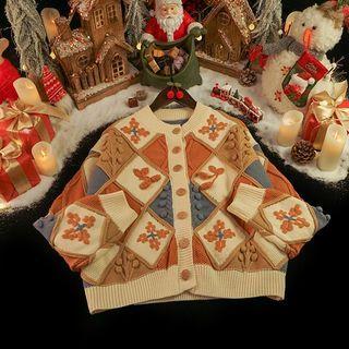 Floral Embroidered Diamond Pattern Cardigan