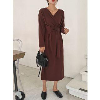 Knotted Wrap Long Knit Dress