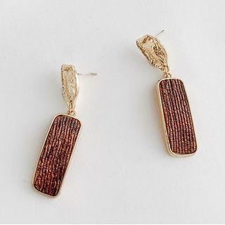 Bar Flannel Dangle Earring 1 Pair - Gold & Brown - One Size
