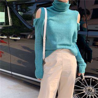Shoulder Cut Out Turtleneck Sweater