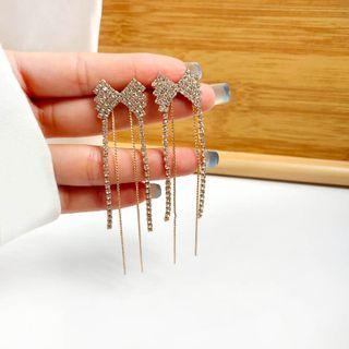 Rhinestone Strap Sterling Silver Ear Stud 1 Pair - Gold - One Size