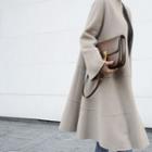 Set: Collarless Hidden-button A-line Coat + Scarf