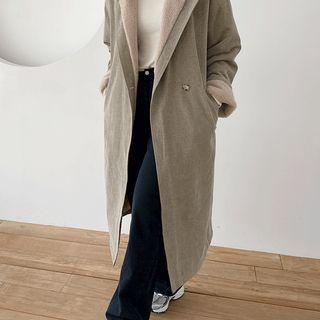 Fleece-lined Long Coat Khaki - One Size