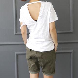 Cutout-back Slit-sleeve T-shirt