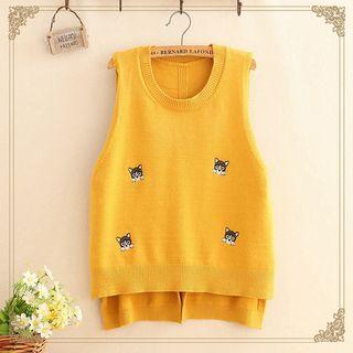 Dog Embroidered Round-neck Knit Vest