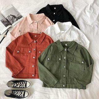 Plain Single-breasted Denim Long-sleeve Jacket