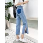 Side Slit Cropped Straight Cut Jeans