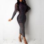 Rhinestone Long-sleeve Sheath Dress