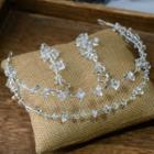 Set: Faux Crystal Headband + Drop Clip-on Earring White - One Size