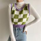 Checkerboard Pattern Sleeveless Cropped Sweater Vest