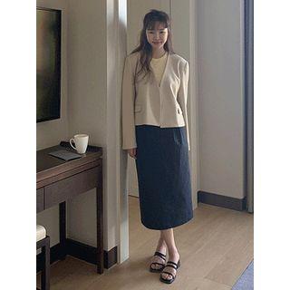 Zip-back Cotton Midi Skirt