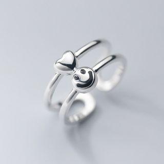 Heart & Smiley Layered Sterling Silver Ring Silver - One Size