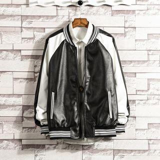 Faux Leather Raglan Zip Jacket
