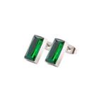 Rectangle Rhinestone Stainless Steel Earring 1 Pc - Green & Silver - One Size