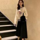 Set: Contrast Trim Sweater + Midi A-line Skirt