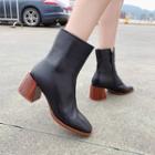 Square Toe Chunky Heel Zip-up Short Boots