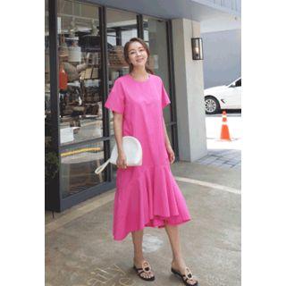 Short-sleeve Ruffle-hem Long Dress