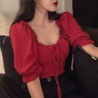 Bell-sleeve Lace-up Crop Top