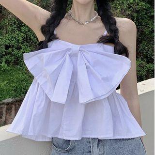 Sleeveless Bow Front Top White - One Size