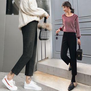 High Waist Flat Front Fleece-lined Pants