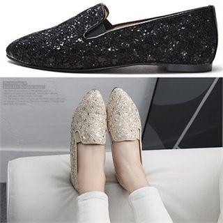 Almond-toe Glitter Flats