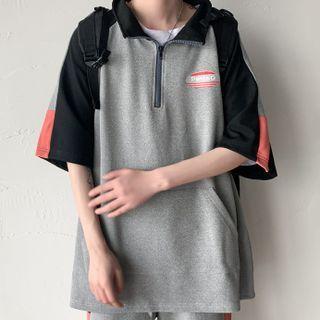 Set: Elbow-sleeve Color Panel Sweatshirt + Sweatshorts