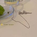 2 In 1 Bear Chained Hair Clip Earring D88-1 - 1 Pc - Silver - One Size