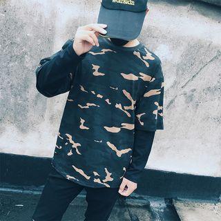 Mock-two-piece Camouflage-print Top