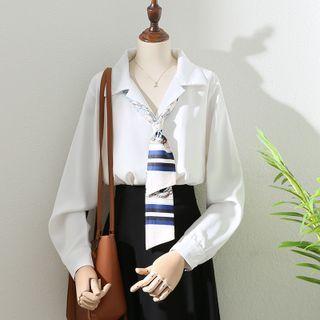 Long-sleeve Plain Chiffon Shirt With Necktie