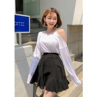 Ruffle-hem Cotton Miniskirt