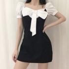 Puff-sleeve Bow Mini Shift Dress