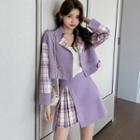 Set: Plaid Panel Blazer + Mini Skirt