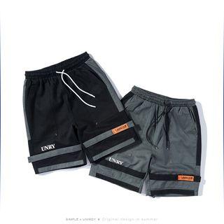 Drawstring Waist Lettering Adhesive Strap Shorts