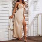 Spaghetti-strap Slit Maxi Bodycon Dress