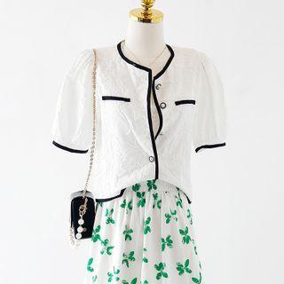 Round-neck Two Tone Button-up Blazer