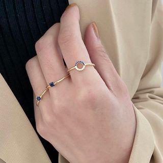 Set Of 3: Rhinestone Alloy Ring (assorted Designs) K60 - Set Of 3 - Gold & Blue - One Size