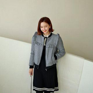 Frilled Houndstooth Blouson Jacket Black - One Size