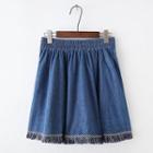 Fringed Hem Denim A-line Skirt