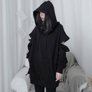 Button-accent Drawstring Hoodie