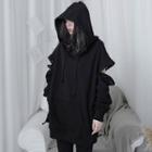 Button-accent Drawstring Hoodie