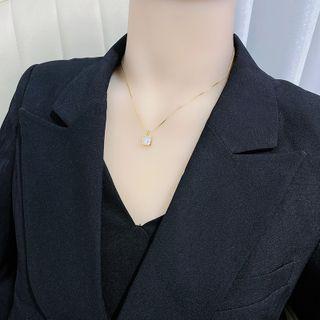 Titanium Steel Square Necklace As Shown In Figure - Golden
