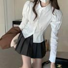 Puff-sleeve Shirt / Mini Pleated Skirt / Set