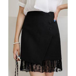 Wrap-front Lace-hem Miniskirt