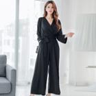 Long-sleeve Wide Leg Wrap Jumpsuit