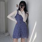 Long-sleeve T-shirt / Floral Print Spaghetti-strap A-line Dress