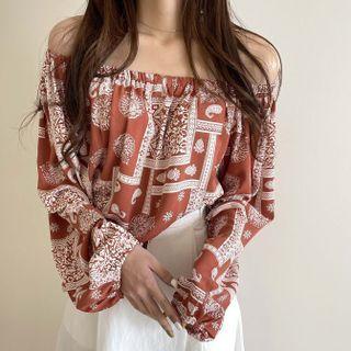 Long-sleeve Off-shoulder Ethnic Blouse