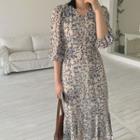 Elbow-sleeve Floral Midi Sheath Dress Black Floral - Nude - One Size